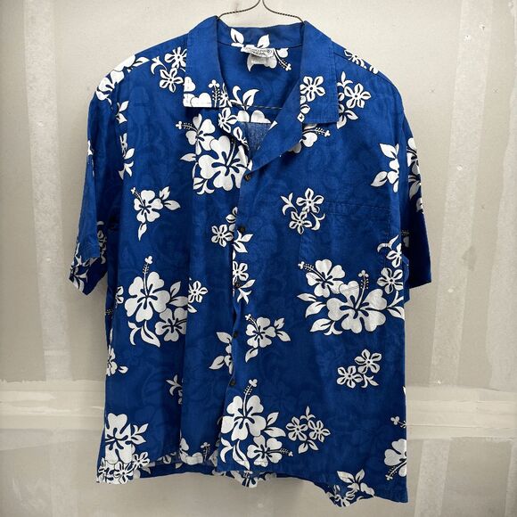 Pacific Legend Floral Shadow Blue White Cotton Camp Hawaiian Shirt Size 3XL EUC - Picture 1 of 5
